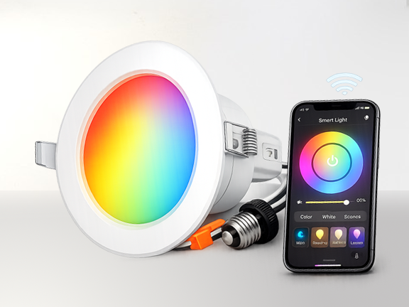 RGB smart LED recessed panel — Wi-Fi, no hub, tunable white plus 16 million colors, Alexa and Google compatible